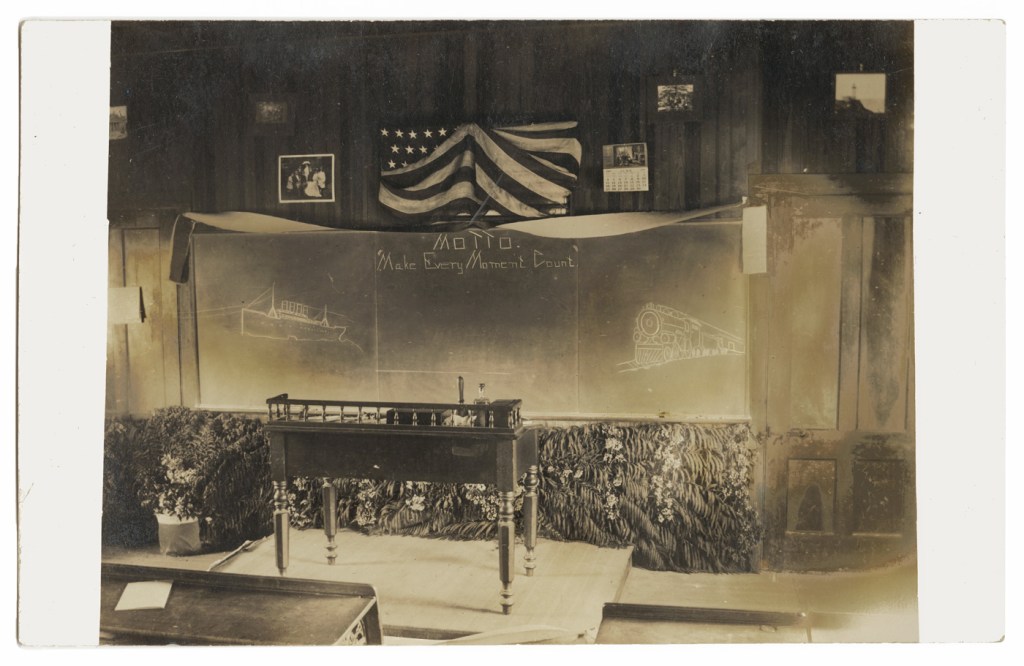 Classroom with Vintage Flag in Early American Lecture Hall